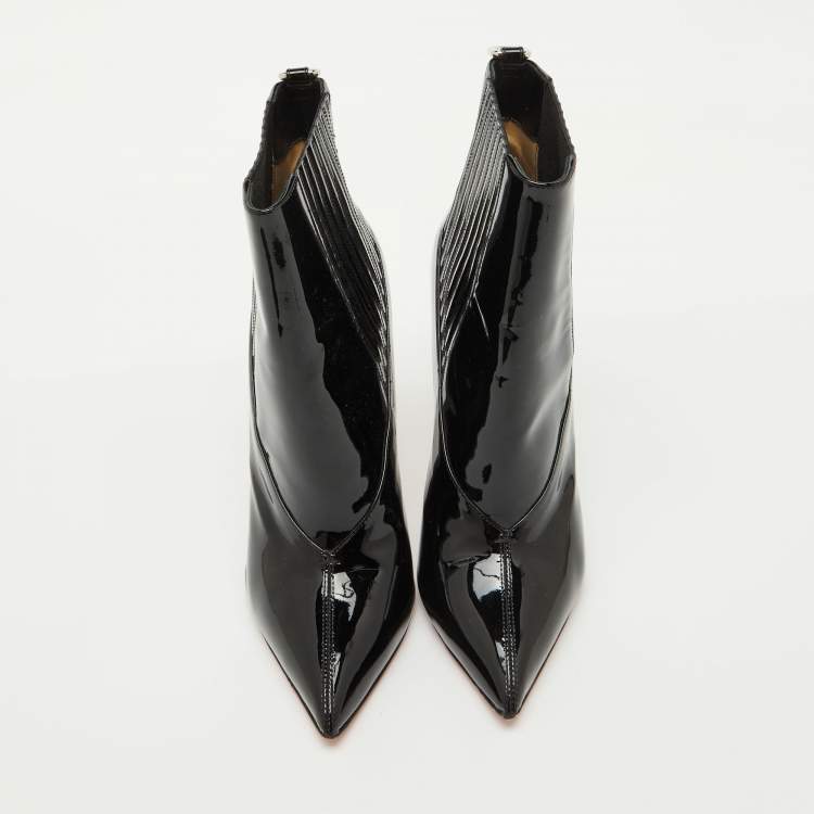 Pre Owned Christian Louboutin Black Patent Leather Epic Galva Heel Booties Size 41