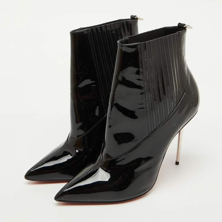 Pre Owned Christian Louboutin Black Patent Leather Epic Galva Heel Booties Size 41