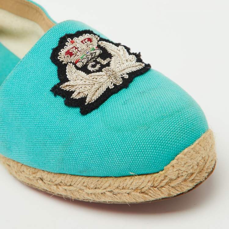 Pre Owned Christian Louboutin Turquoise Blue Canvas Nanou Crest Espadrilles Size 40