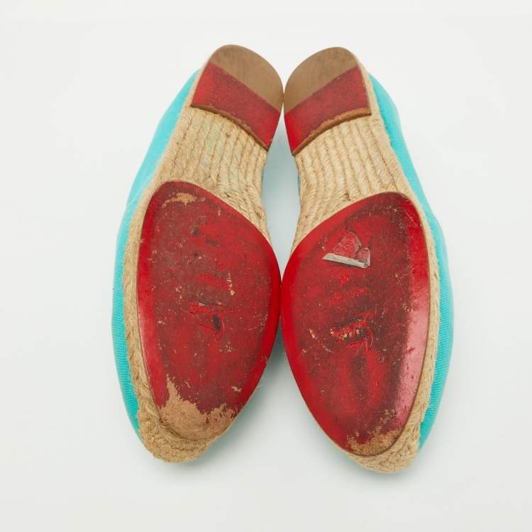 Pre Owned Christian Louboutin Turquoise Blue Canvas Nanou Crest Espadrilles Size 40
