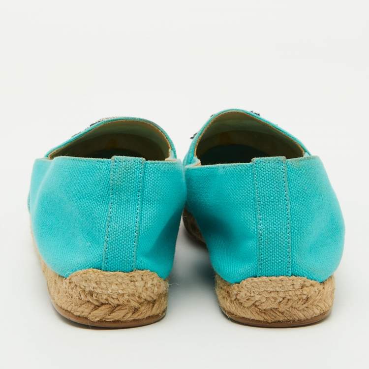 Pre Owned Christian Louboutin Turquoise Blue Canvas Nanou Crest Espadrilles Size 40