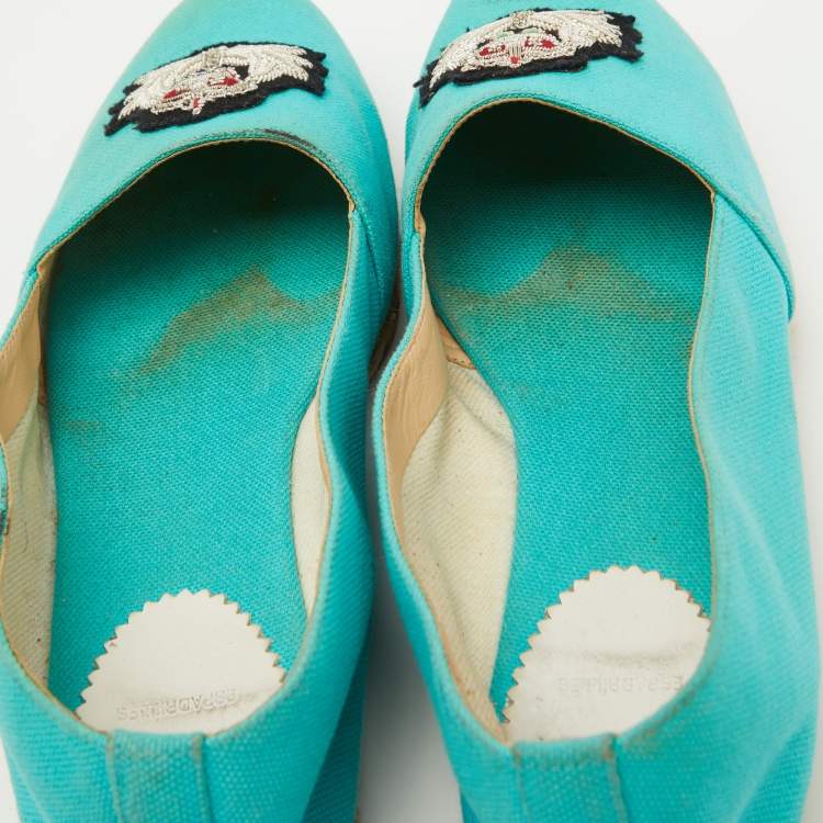 Pre Owned Christian Louboutin Turquoise Blue Canvas Nanou Crest Espadrilles Size 40
