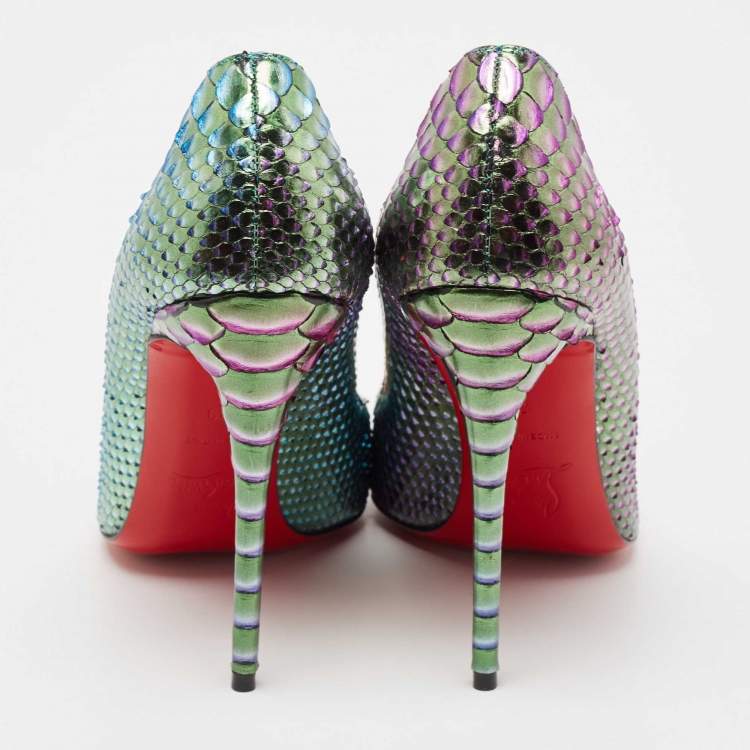 Pre Owned Christian Louboutin Two Tone Python So Kate Pointed Toe Pumps Size 39
