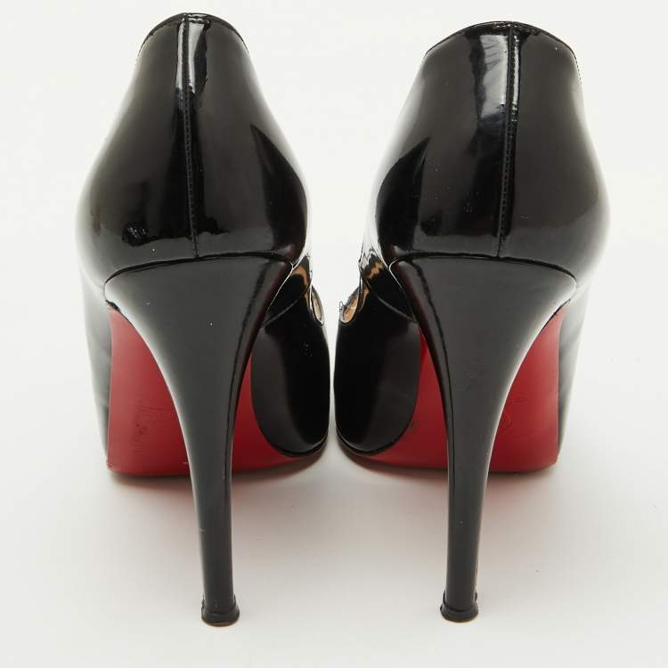 Pre Owned Christian Louboutin Black Patent Leather Very Prive Peep Toe Platform Pumps Size 37