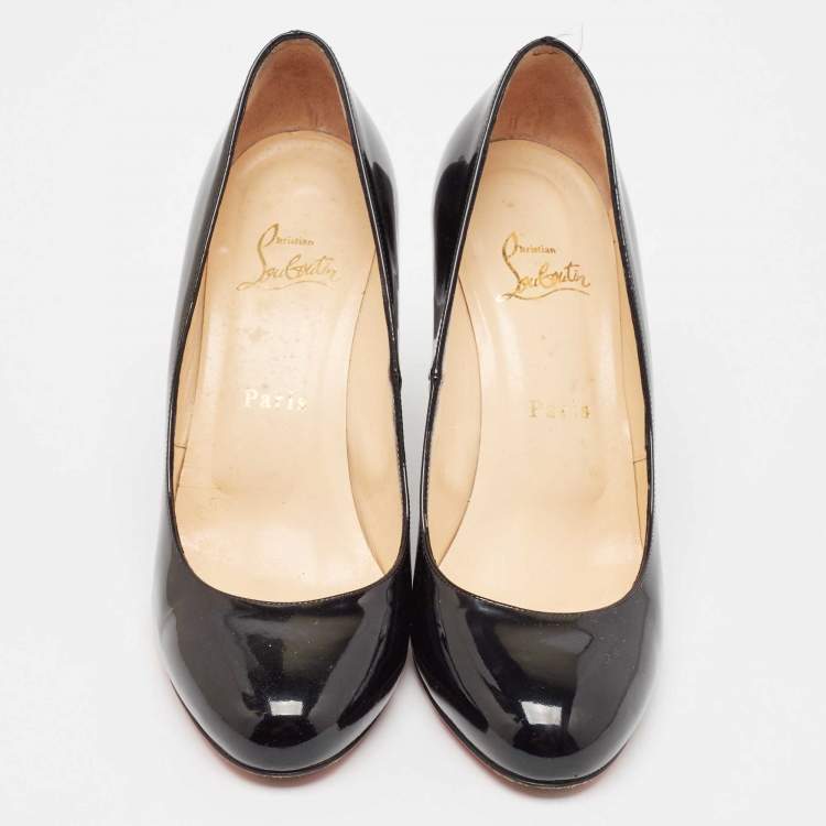 Pre Owned Christian Louboutin Black Patent Leather Ron Ron Wedge Pumps Size 38.5