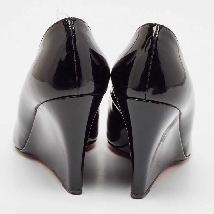 Pre Owned Christian Louboutin Black Patent Leather Ron Ron Wedge Pumps Size 38.5