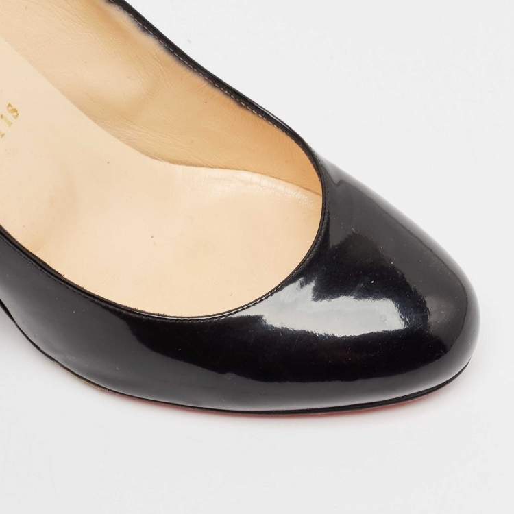 Pre Owned Christian Louboutin Black Patent Leather Ron Ron Wedge Pumps Size 38.5