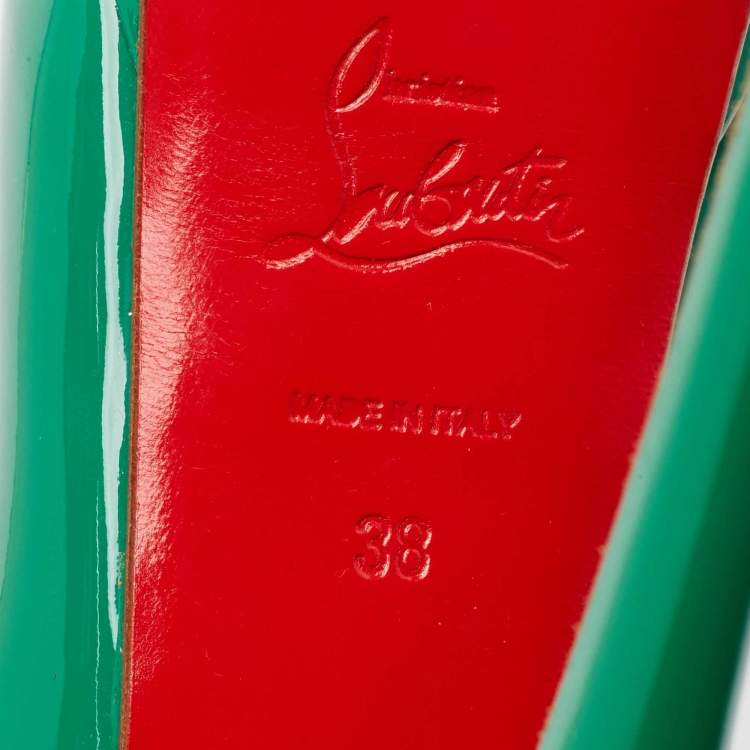 Pre Owned Christian Louboutin Green Patent Leather Lady Peep Pumps Size 38