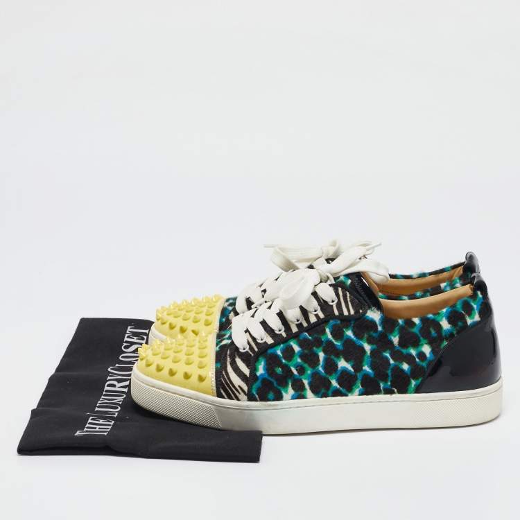 Pre Owned Christian Louboutin Multicolor Glitter and Patent Leather Louis Junior Low Top Sneakers Size 39