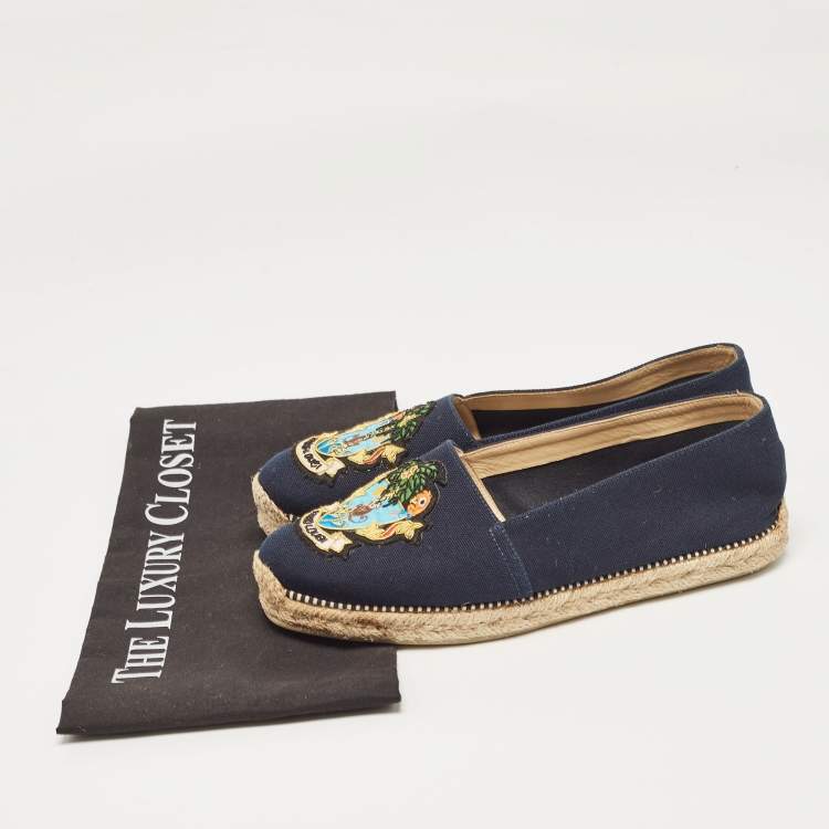 Pre Owned Christian Louboutin Navy Blue Canvas Lougalia Espadrille Flats Size 37