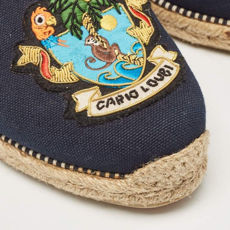 Pre Owned Christian Louboutin Navy Blue Canvas Lougalia Espadrille Flats Size 37