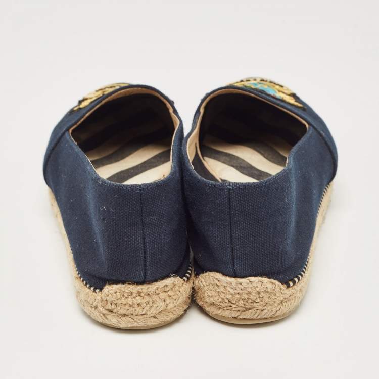 Pre Owned Christian Louboutin Navy Blue Canvas Lougalia Espadrille Flats Size 37
