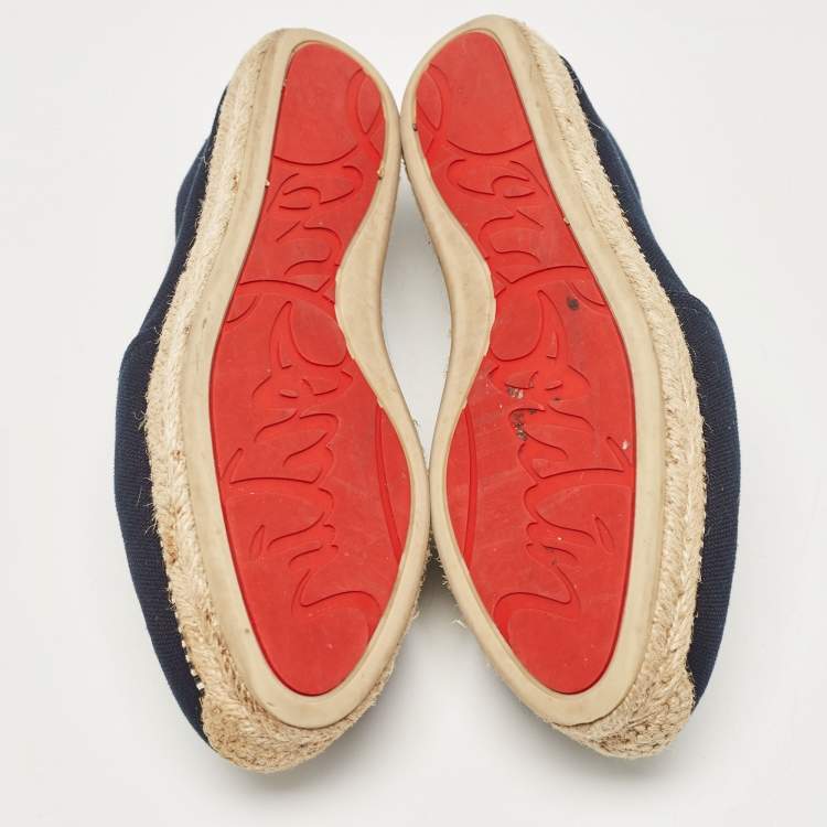 Pre Owned Christian Louboutin Navy Blue Canvas Lougalia Espadrille Flats Size 37
