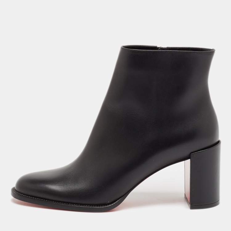 Pre Owned Christian Louboutin Black Leather Adoxa 85 Ankle Boots Size 38