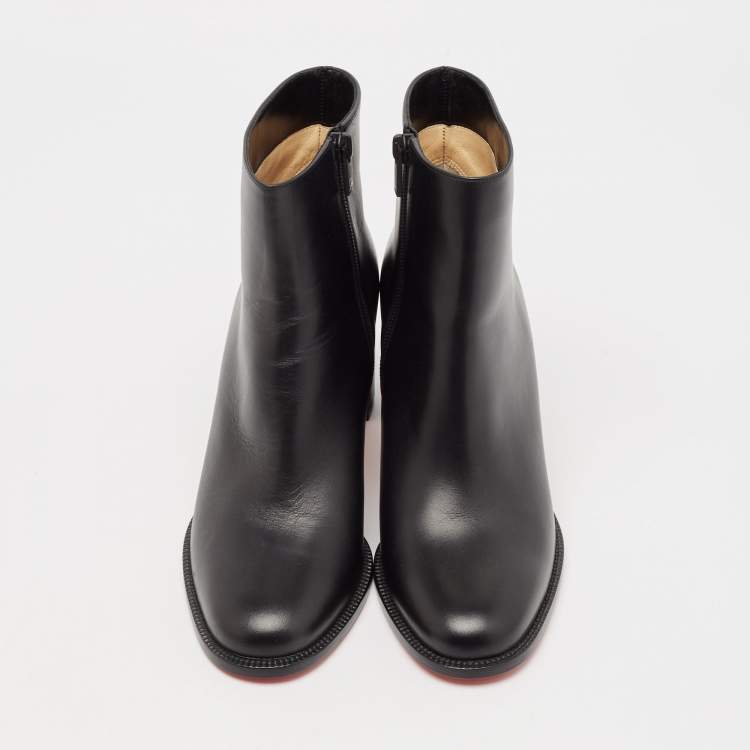 Pre Owned Christian Louboutin Black Leather Adoxa 85 Ankle Boots Size 38