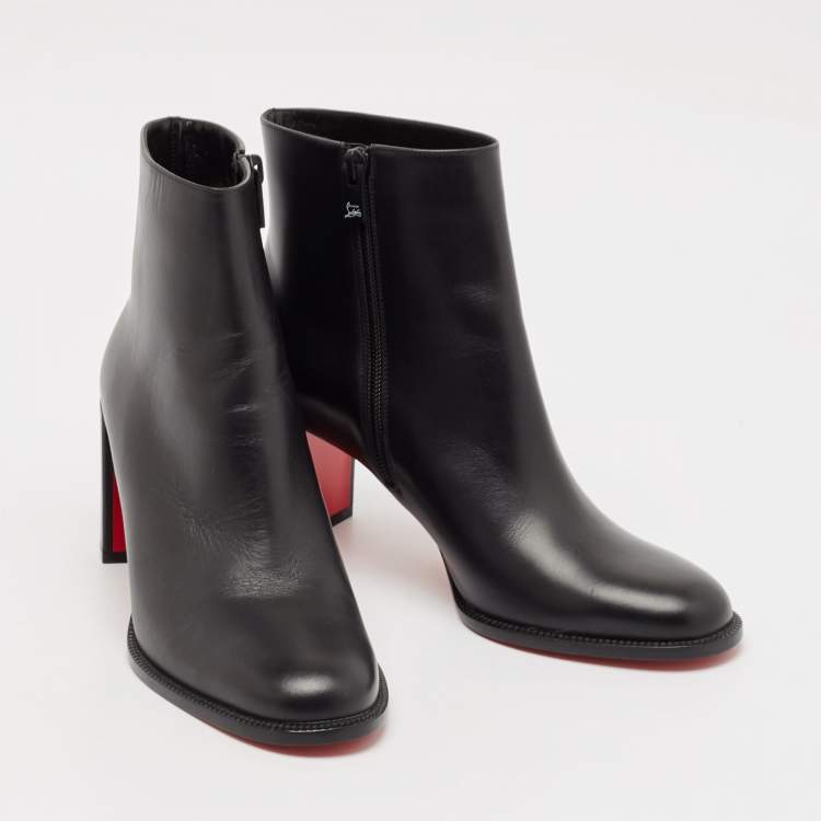 Pre Owned Christian Louboutin Black Leather Adoxa 85 Ankle Boots Size 38