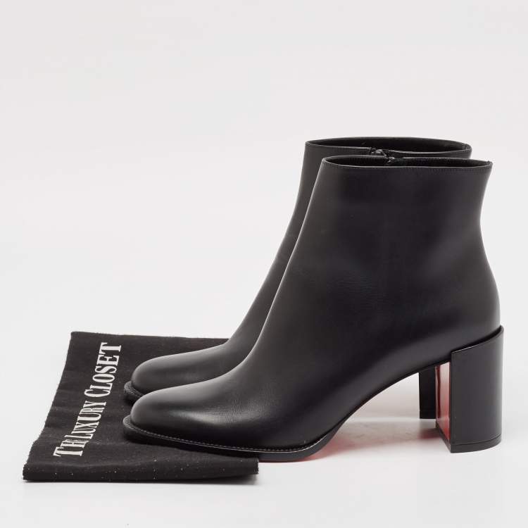 Pre Owned Christian Louboutin Black Leather Adoxa 85 Ankle Boots Size 38
