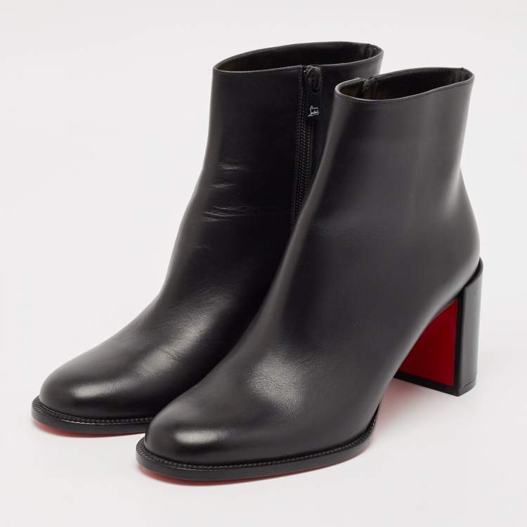 Pre Owned Christian Louboutin Black Leather Adoxa 85 Ankle Boots Size 38