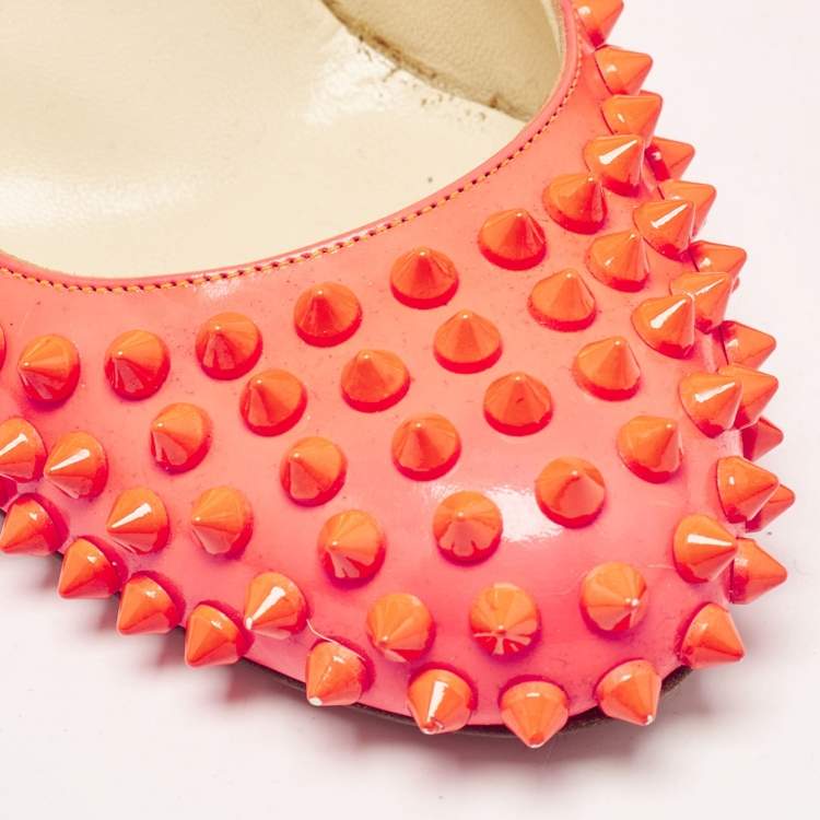 Pre Owned Christian Louboutin Pink Patent Leather Fifi Spikes Pumps Size 38.5