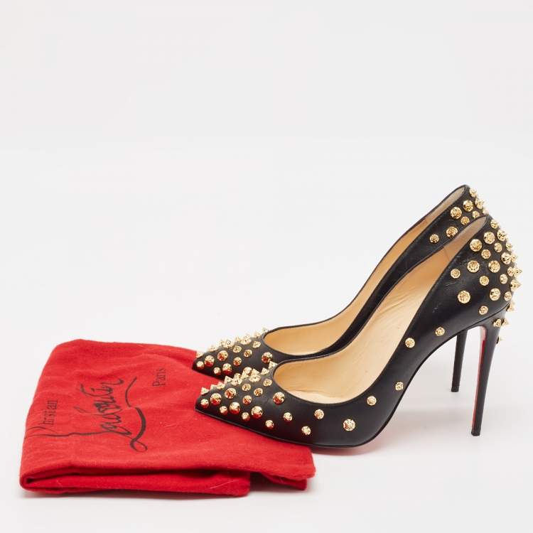 Pre Owned Christian Louboutin Black Leather Aimantaclou Pumps Size 41