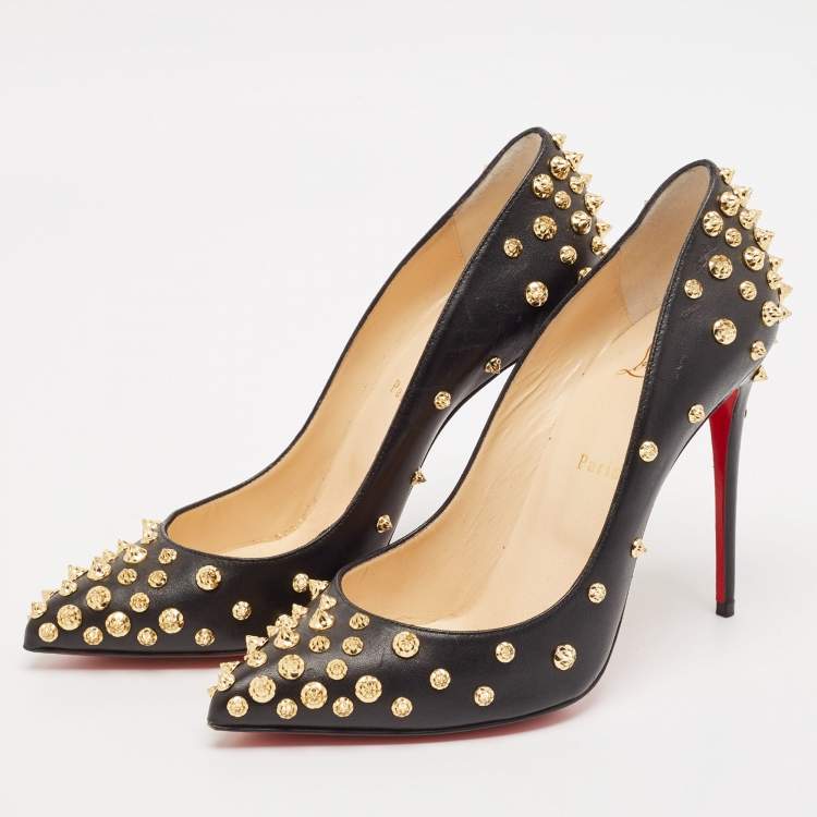 Pre Owned Christian Louboutin Black Leather Aimantaclou Pumps Size 41