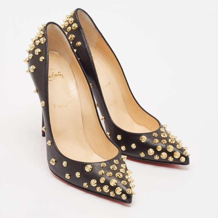 Pre Owned Christian Louboutin Black Leather Aimantaclou Pumps Size 41