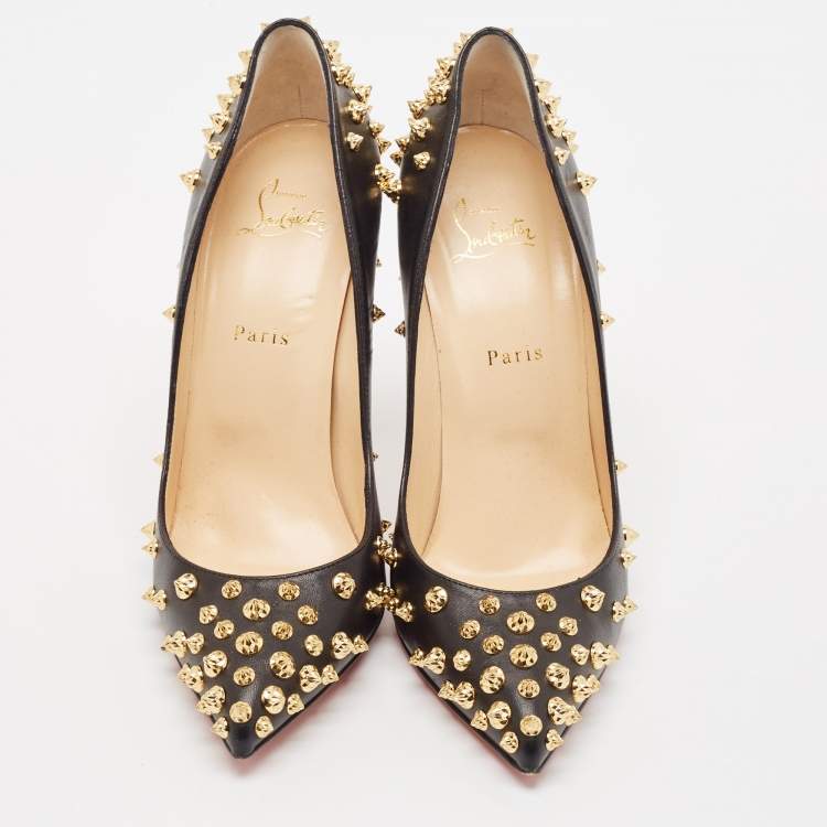 Pre Owned Christian Louboutin Black Leather Aimantaclou Pumps Size 41