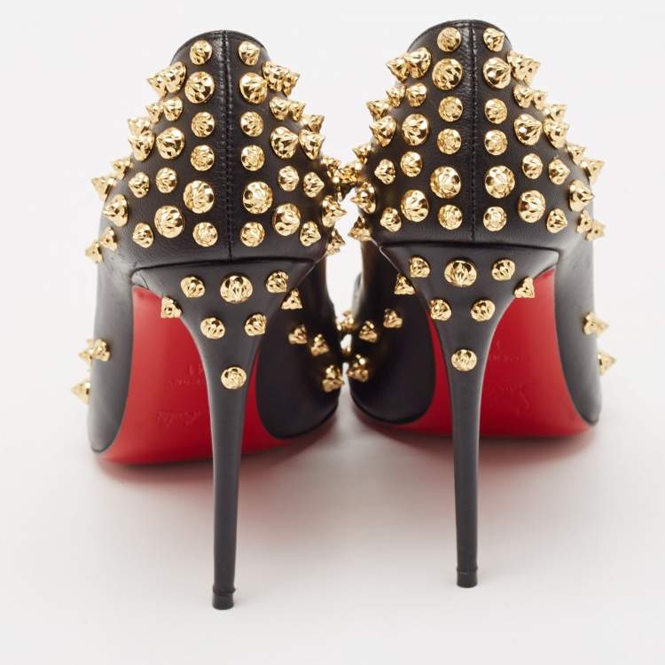 Pre Owned Christian Louboutin Black Leather Aimantaclou Pumps Size 41
