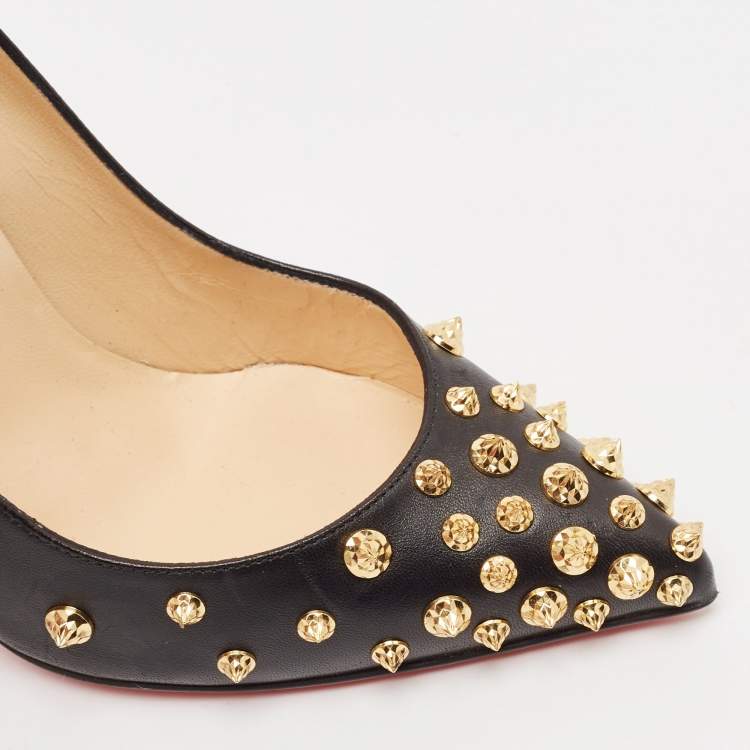 Pre Owned Christian Louboutin Black Leather Aimantaclou Pumps Size 41