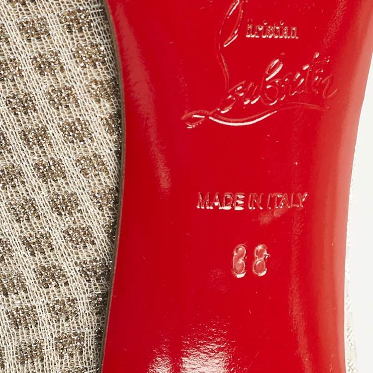Pre Owned Christian Louboutin Gold Lurex Fabric Spikeyshell Pumps Size 38