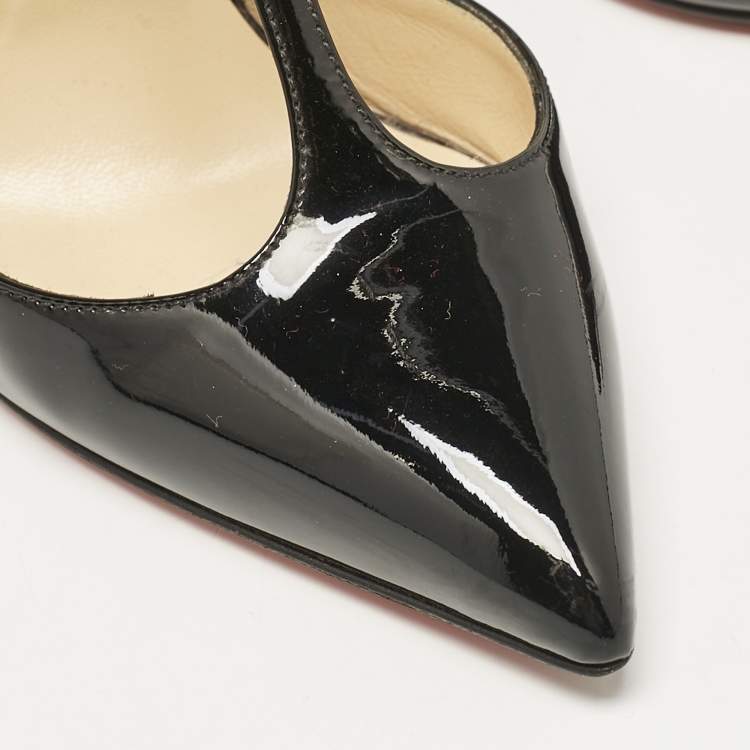 Pre Owned Christian Louboutin Black Patent Leather Pointed Toe T-Strap Pumps Size 35.5
