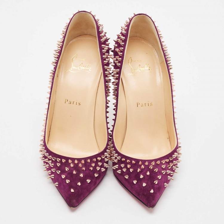Pre Owned Christian Louboutin Purple Suede Escarpic Pumps Size 37