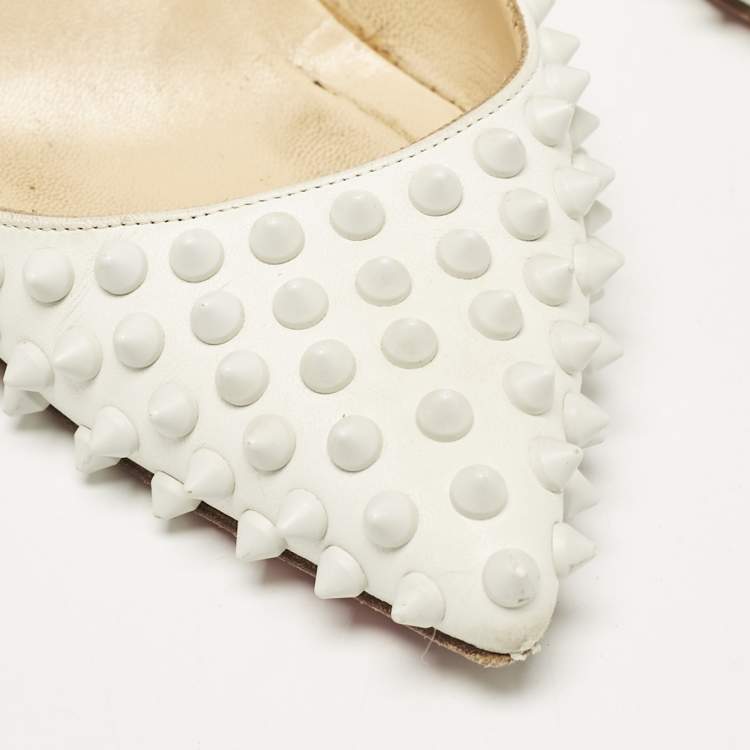 Pre Owned Christian Louboutin White Leather Pigalle Spikes Pointed Toe Pumps Size 38.5