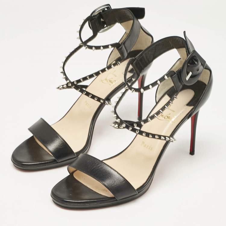 Pre Owned Christian Louboutin Black Leather Choca Lux Ankle Strap Sandals Size 41