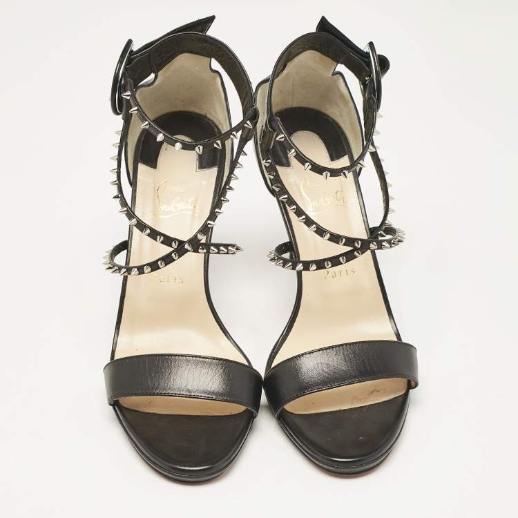 Pre Owned Christian Louboutin Black Leather Choca Lux Ankle Strap Sandals Size 41