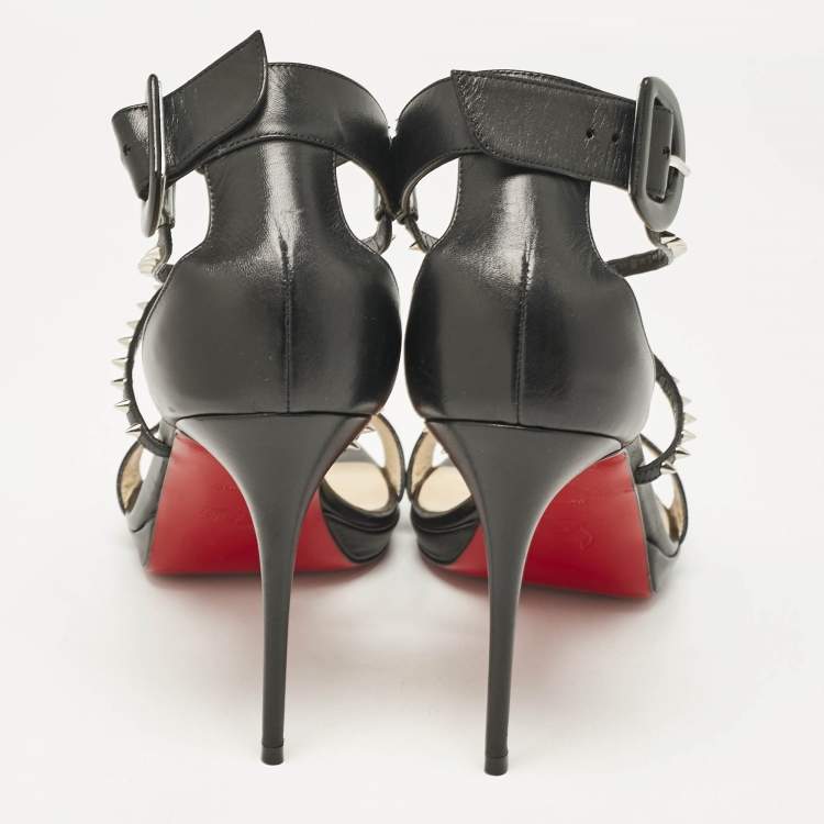 Pre Owned Christian Louboutin Black Leather Choca Lux Ankle Strap Sandals Size 41