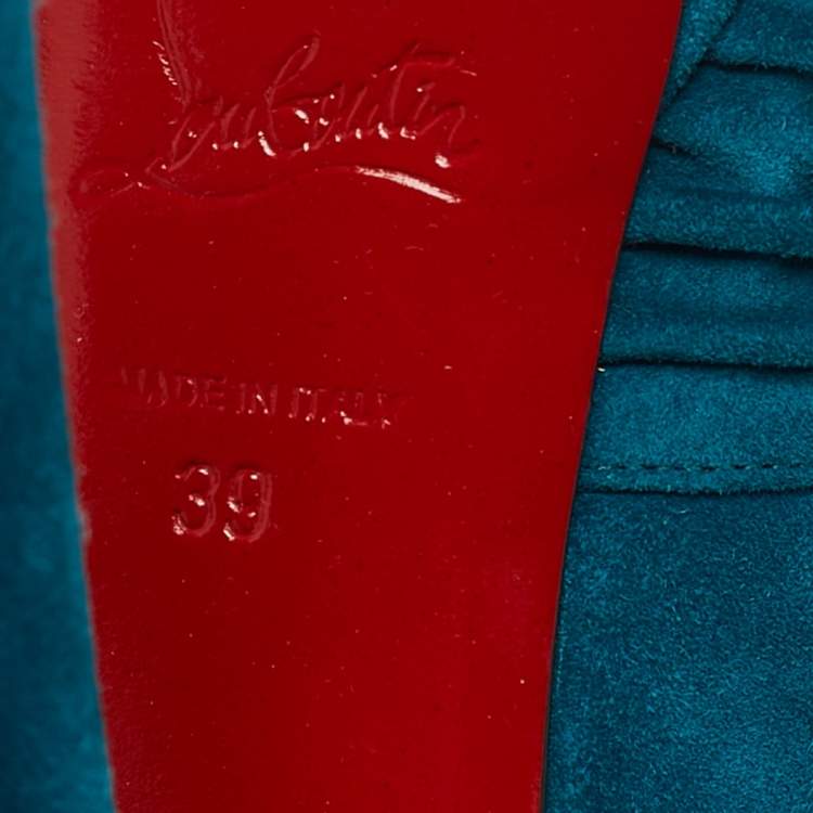 Pre Owned Christian Louboutin Blue Suede CrissCross Platform Pumps Size 39