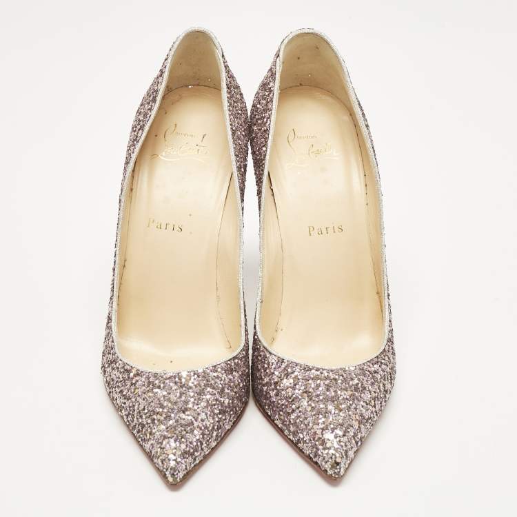 Pre Owned Christian Louboutin Purple Glitter Pigalle Follies Pumps Size 39