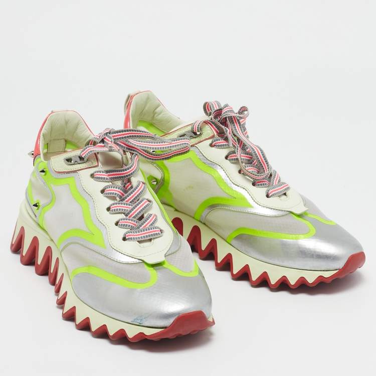 Pre Owned Christian Louboutin Multicolor Leather and Mesh Loubishark Low Top Sneakers Size 40