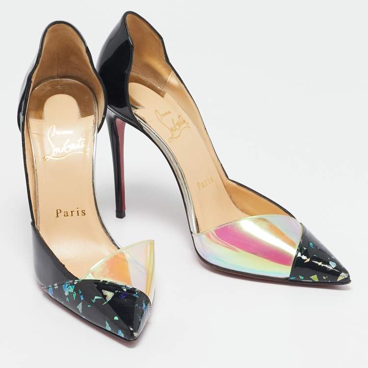 Pre Owned Christian Louboutin Black Patent Leather and PVC Tac Clac Pumps Size 35.5