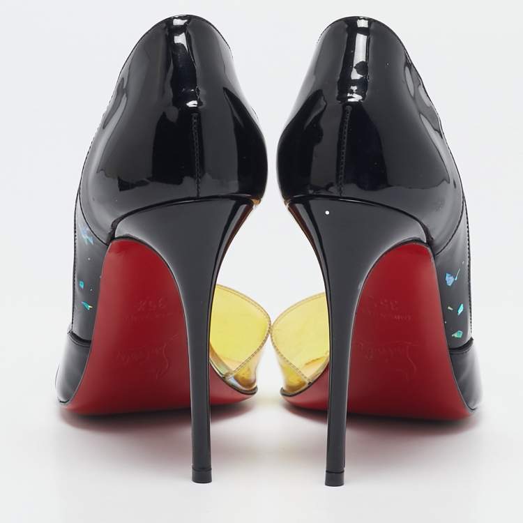 Pre Owned Christian Louboutin Black Patent Leather and PVC Tac Clac Pumps Size 35.5