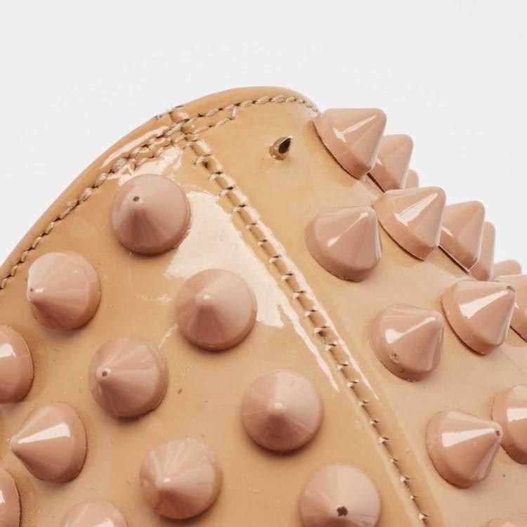 Pre Owned Christian Louboutin Beige Patent Leather Pigalle Spikes Pointed Toe Pumps Size 38