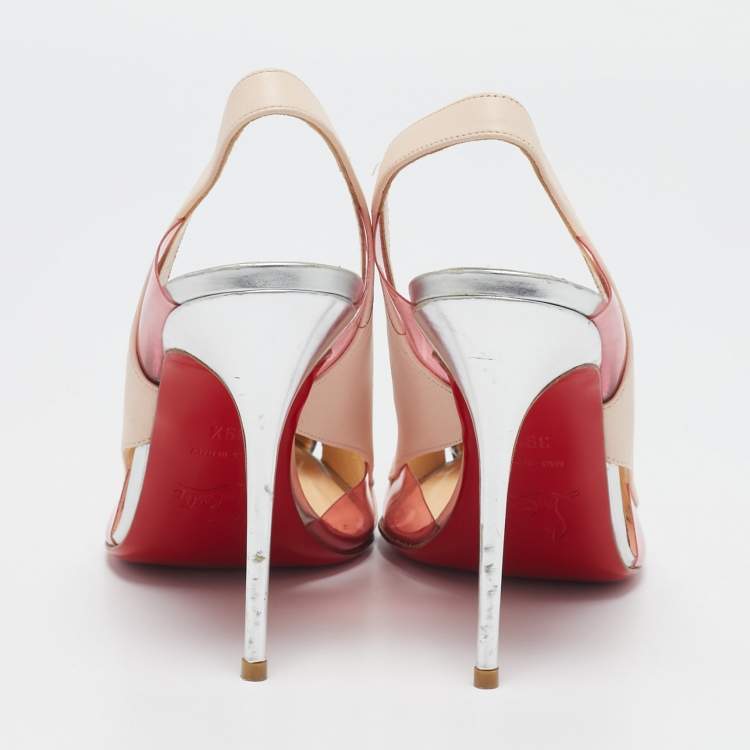 Pre Owned Christian Louboutin Tricolor Leather Air Chance Slingback Sandals Size 39.5