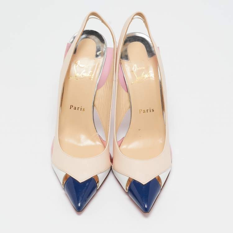 Pre Owned Christian Louboutin Tricolor Leather Air Chance Slingback Sandals Size 39.5