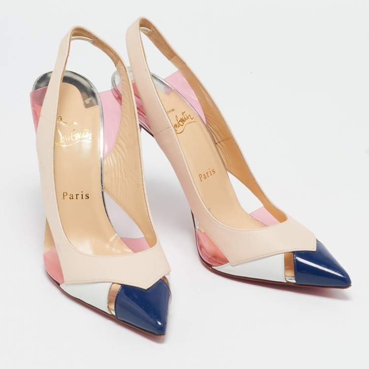 Pre Owned Christian Louboutin Tricolor Leather Air Chance Slingback Sandals Size 39.5