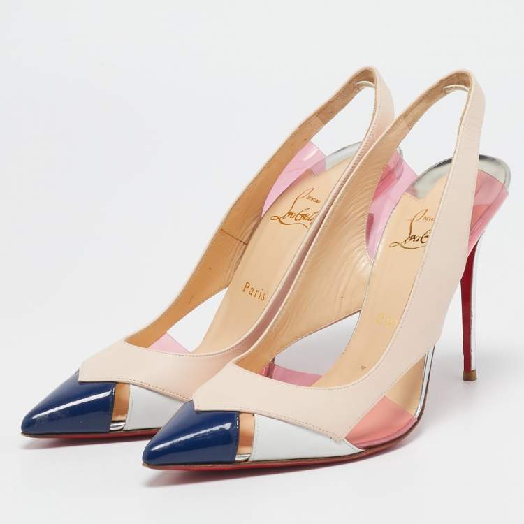 Pre Owned Christian Louboutin Tricolor Leather Air Chance Slingback Sandals Size 39.5