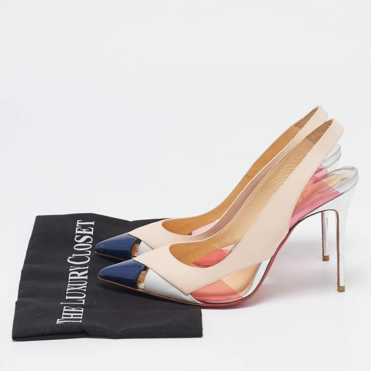 Pre Owned Christian Louboutin Tricolor Leather Air Chance Slingback Sandals Size 39.5