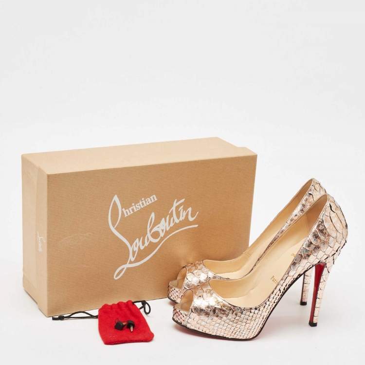 Pre Owned Christian Louboutin Rose Gold/Silver Python Very Prive Pumps Size 37.5