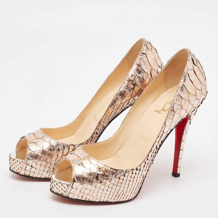 Pre Owned Christian Louboutin Rose Gold/Silver Python Very Prive Pumps Size 37.5
