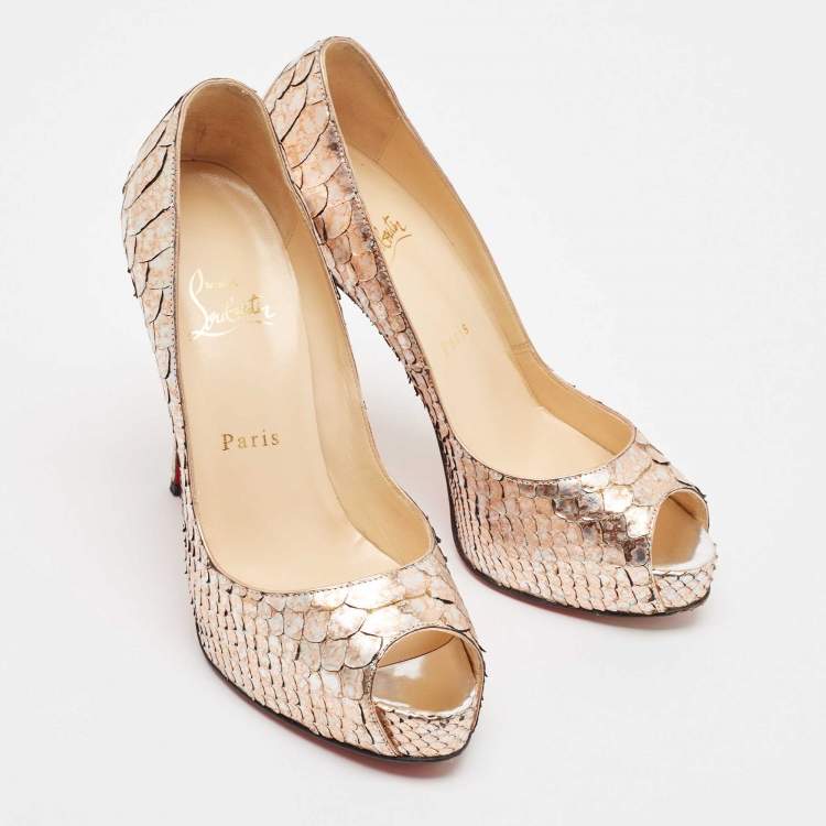 Pre Owned Christian Louboutin Rose Gold/Silver Python Very Prive Pumps Size 37.5